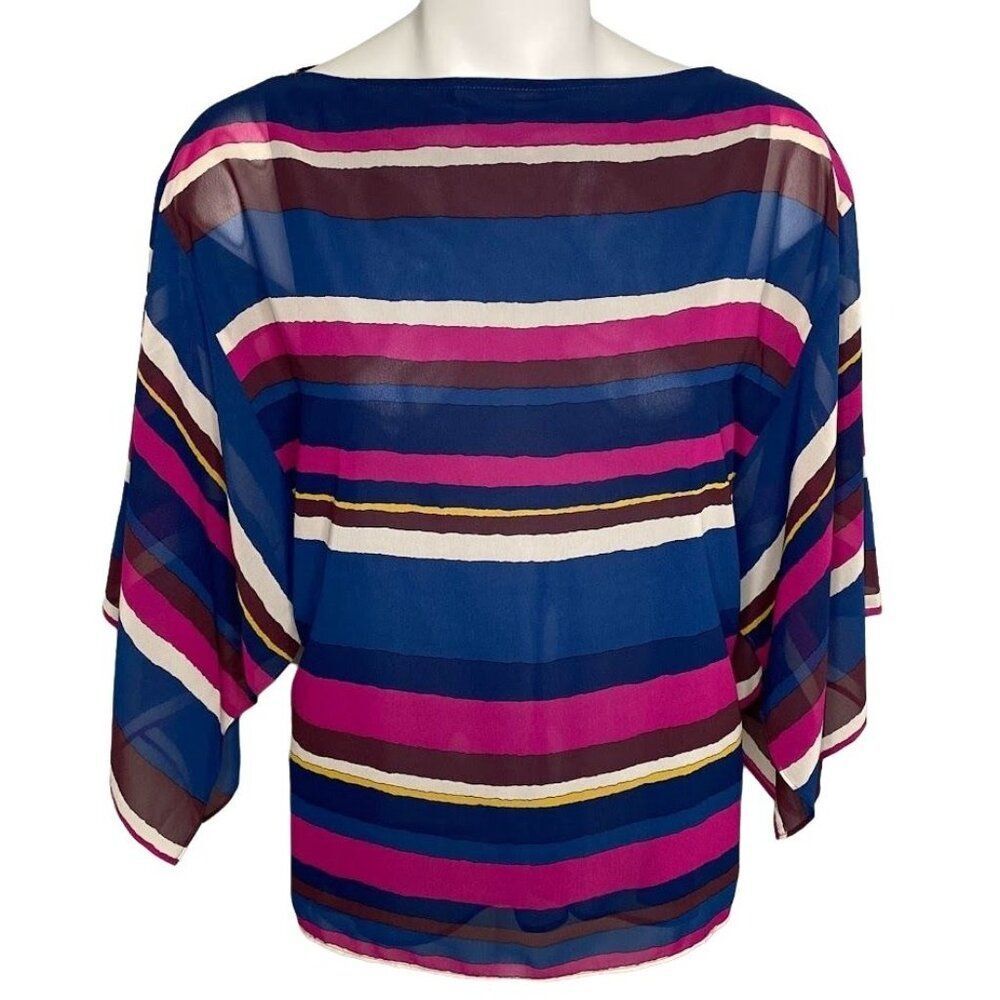 Trina Turk Mouvedre Blouse Top Women's XS Blue Gray Pink Handkerchief Draped NEW